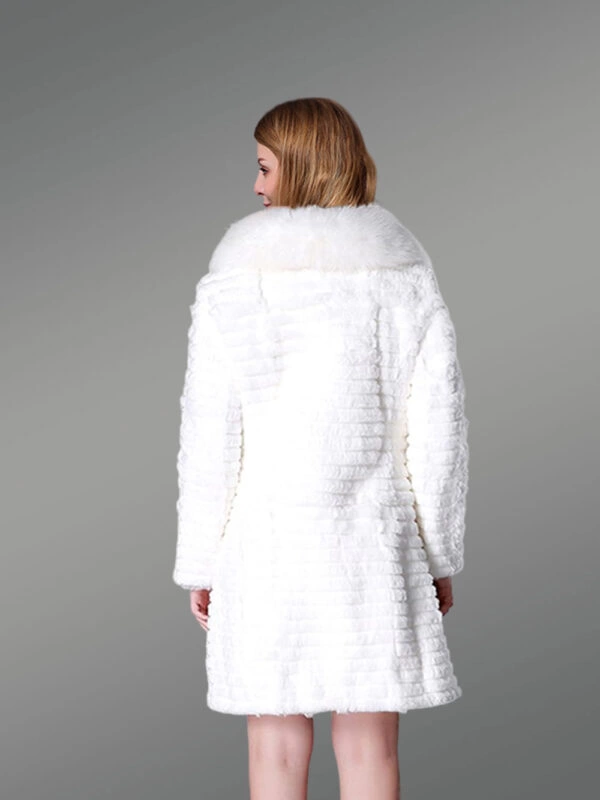 Premium Rabbit Fur Mid Length coat for women in fox fur collar - Image 5