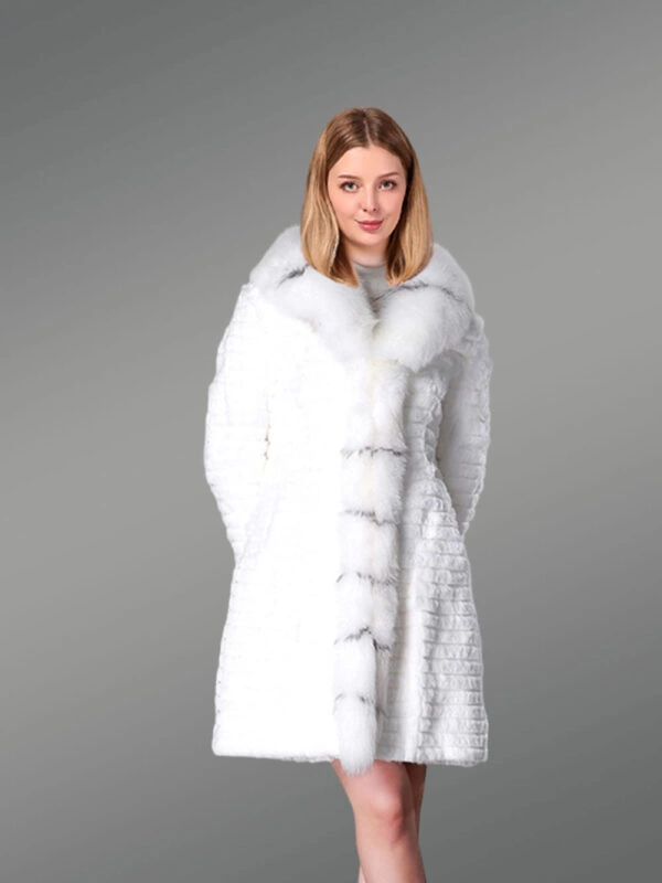 Premium Rabbit Fur Mid Length coat for women in fox fur collar - Image 4