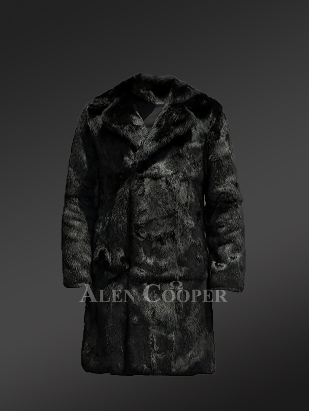 Rabbit Fur Long Coat with Turned-Down Collar and Notched Lapel - Image 5
