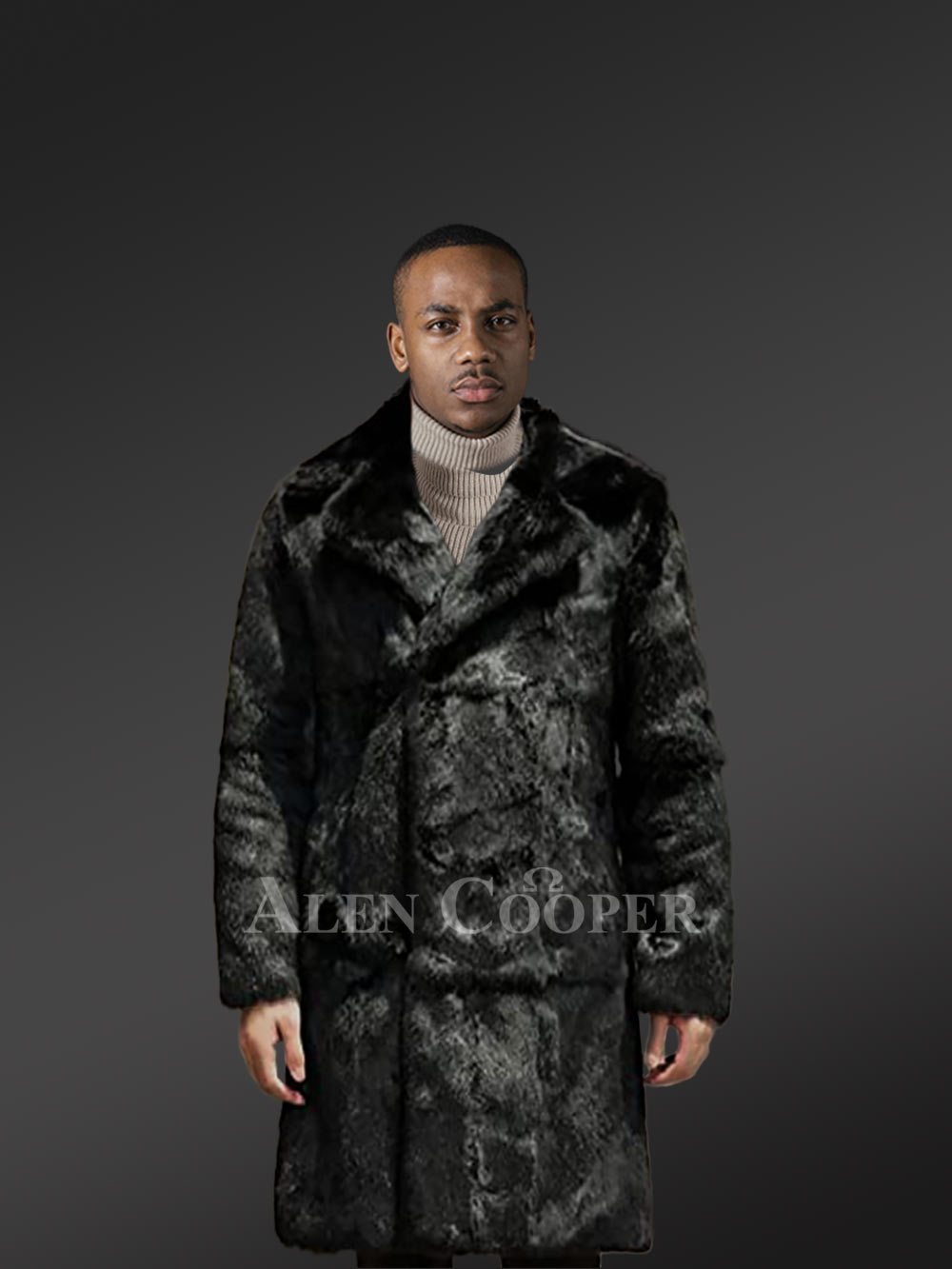 Rabbit Fur Long Coat with Turned-Down Collar and Notched Lapel - Image 3