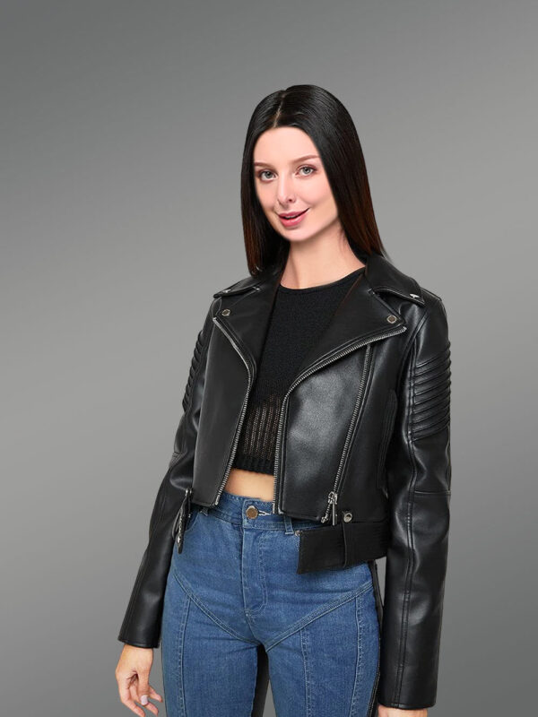 Womens Crop Leather Biker - Image 3