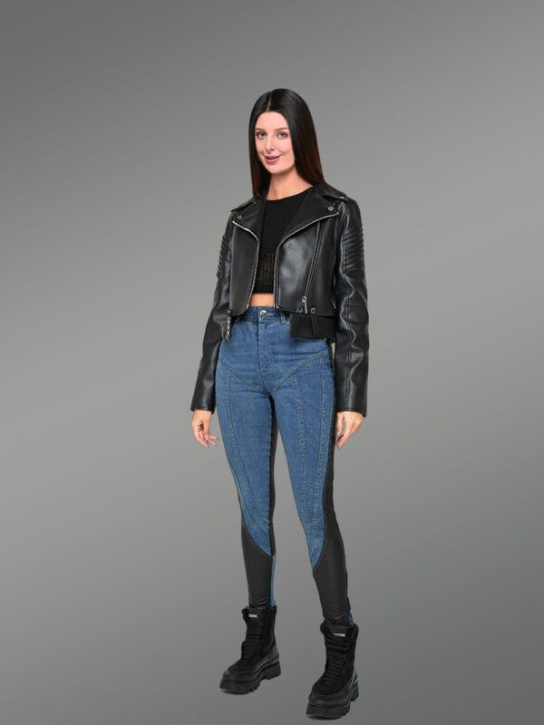 Womens Crop Leather Biker - Image 4