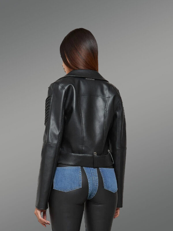 Womens Crop Leather Biker - Image 5