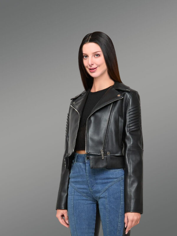 Womens Crop Leather Biker - Image 2