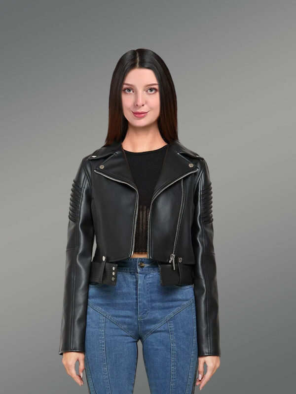 Womens Crop Leather Biker