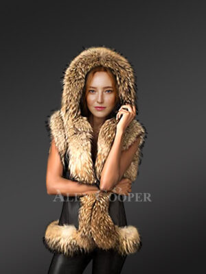 Furry Vest Jacket for Women with Hood