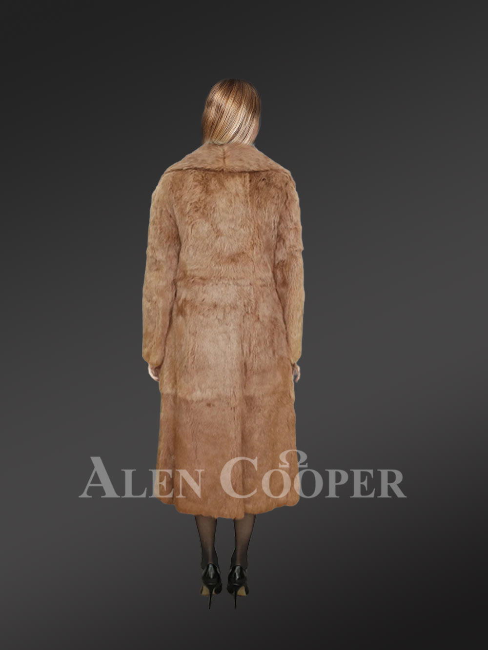 Long Dressy Rabbit Fur Coat in Brown - Image 8