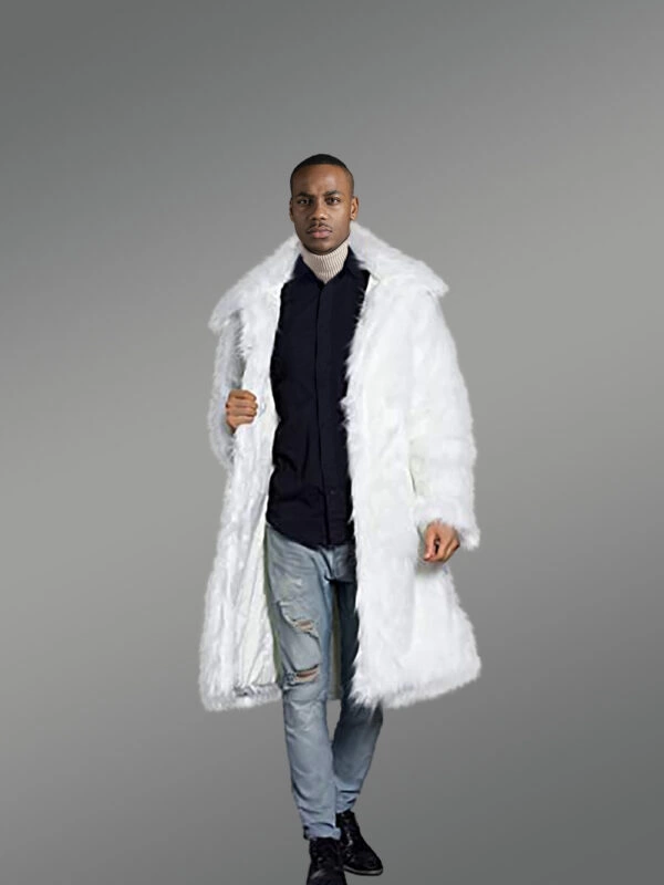 Long White Fur Coat for Men - Image 5