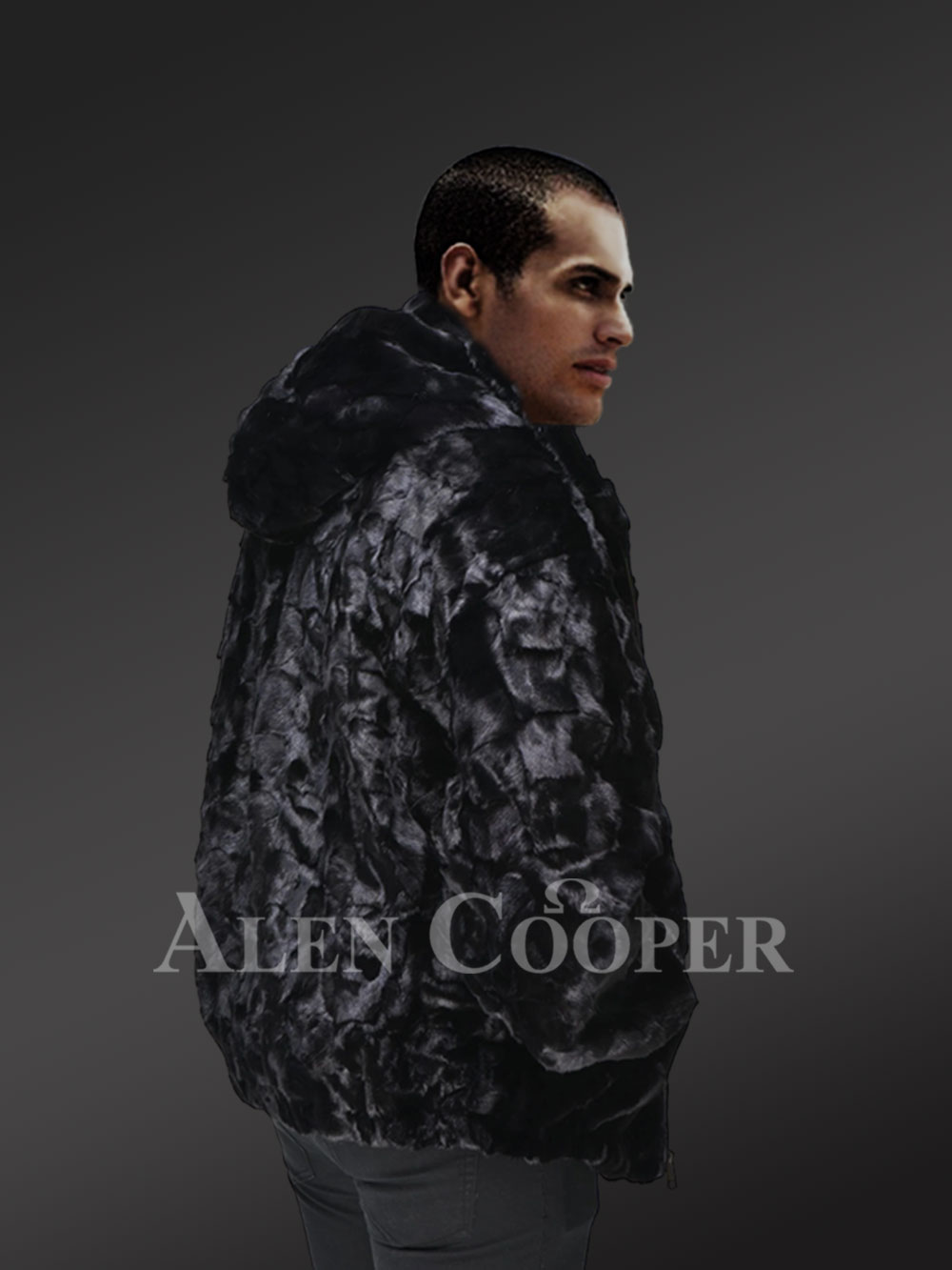 Mink Fur Bomber Men Jacket In Glitzy Black - Image 3