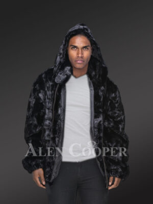 Mink Fur Bomber Men Jacket In Glitzy Black