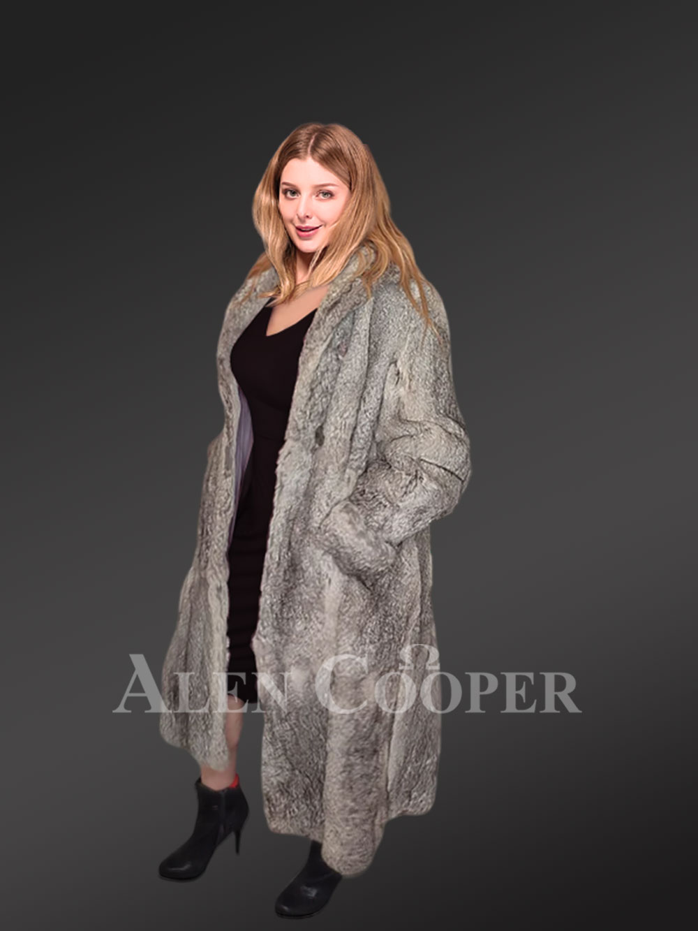 Stylish Long Rabbit Fur Coat - Image 3