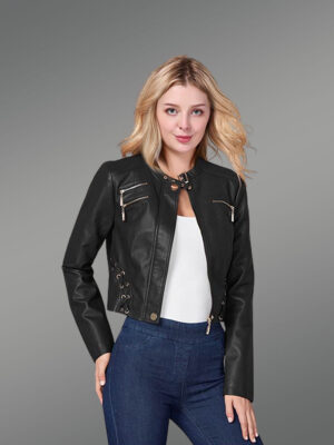 Crop Leather Motorcycle Jacket