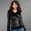 Women Double Breast Shearling Jacket with Belt