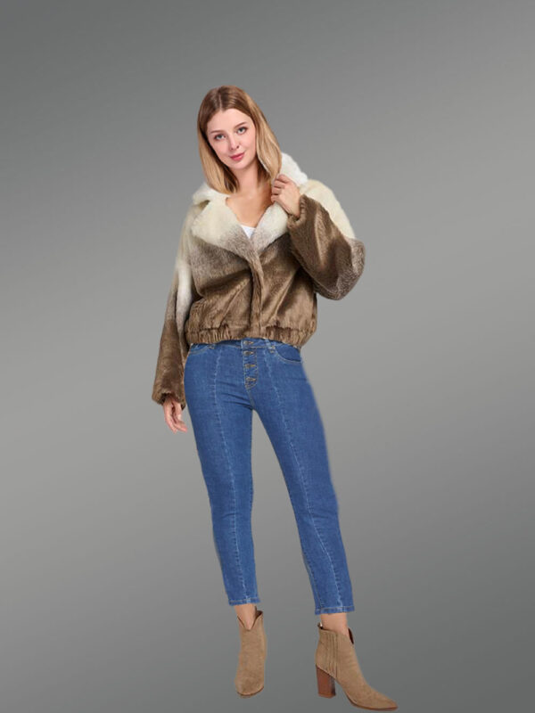 Dual Colored Fur Bomber Jacket for Women - Image 3