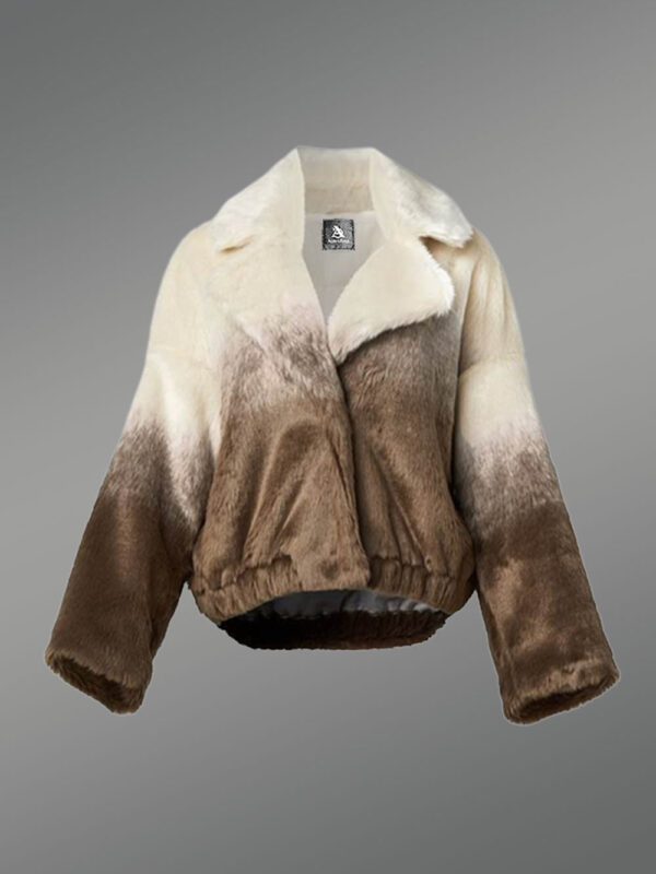 Dual Colored Fur Bomber Jacket for Women - Image 5