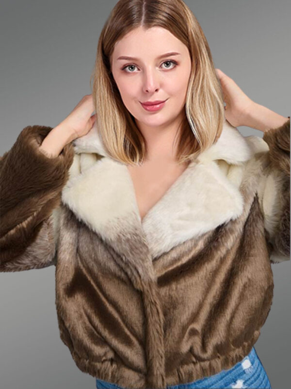 Dual Colored Fur Bomber Jacket for Women - Image 2