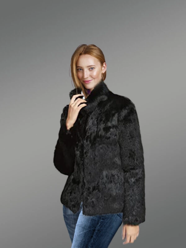 Rabbit Fur Jacket in Black for Stylish Women - Image 4