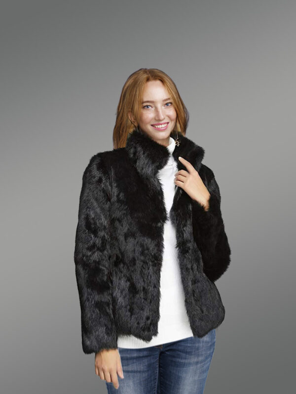 Rabbit Fur Jacket in Black for Stylish Women - Image 3