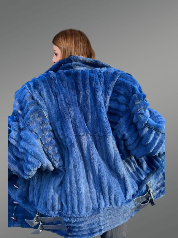 Vintage Rabbit Fur Coat for Women in Royal Blue - Image 5