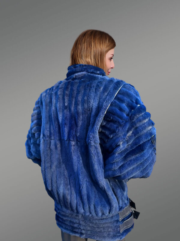 Vintage Rabbit Fur Coat for Women in Royal Blue - Image 4