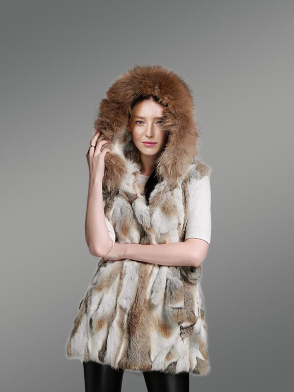 Natural Rabbit Fur Vest with Waistband Tied With a Knot for a Stylish Look