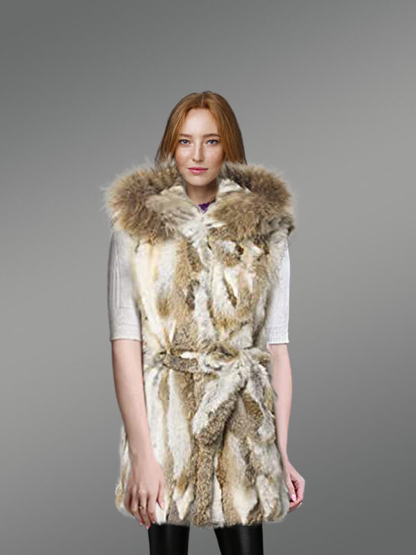 Natural Rabbit Fur Vest with Waistband Tied With a Knot for a Stylish Look - Image 3