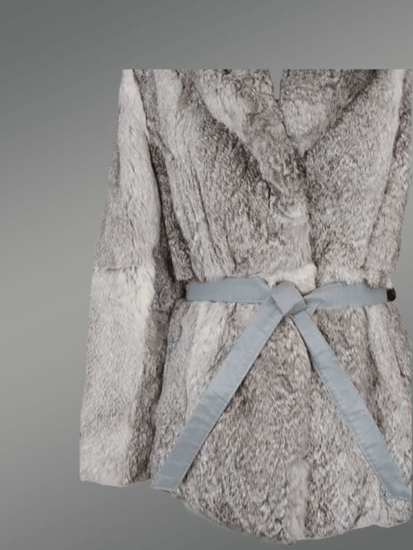 Women’s Ribbon Belt Fur Coat with Collar and Lapel - Image 7