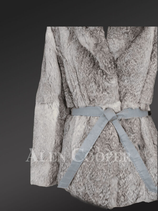 Women’s Ribbon Belt Fur Coat with Collar and Lapel - Image 6