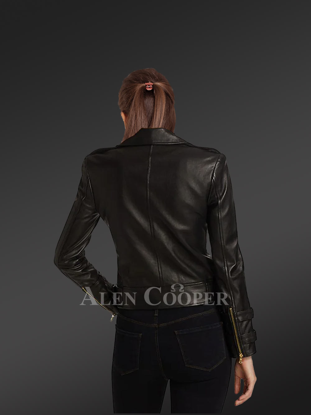 Womens Cropped Moto Leather Jacket Snugly Glowing Your Wintry Eventide - Image 5