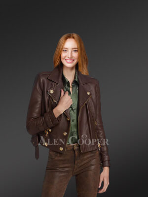 Belted Double Breast Biker Jacket with Zippers and Buttons
