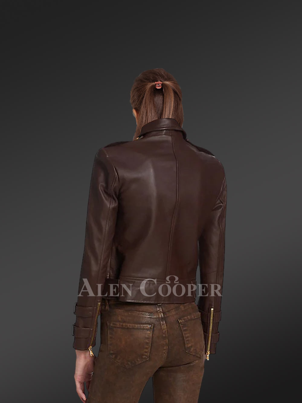 Belted Double Breast Biker Jacket with Zippers and Buttons - Image 7