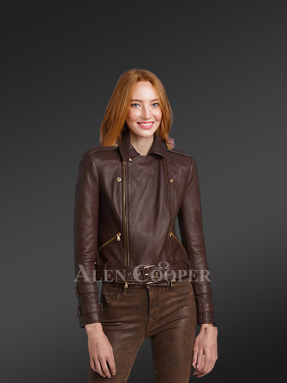 Belted Double Breast Biker Jacket with Zippers and Buttons - Image 4