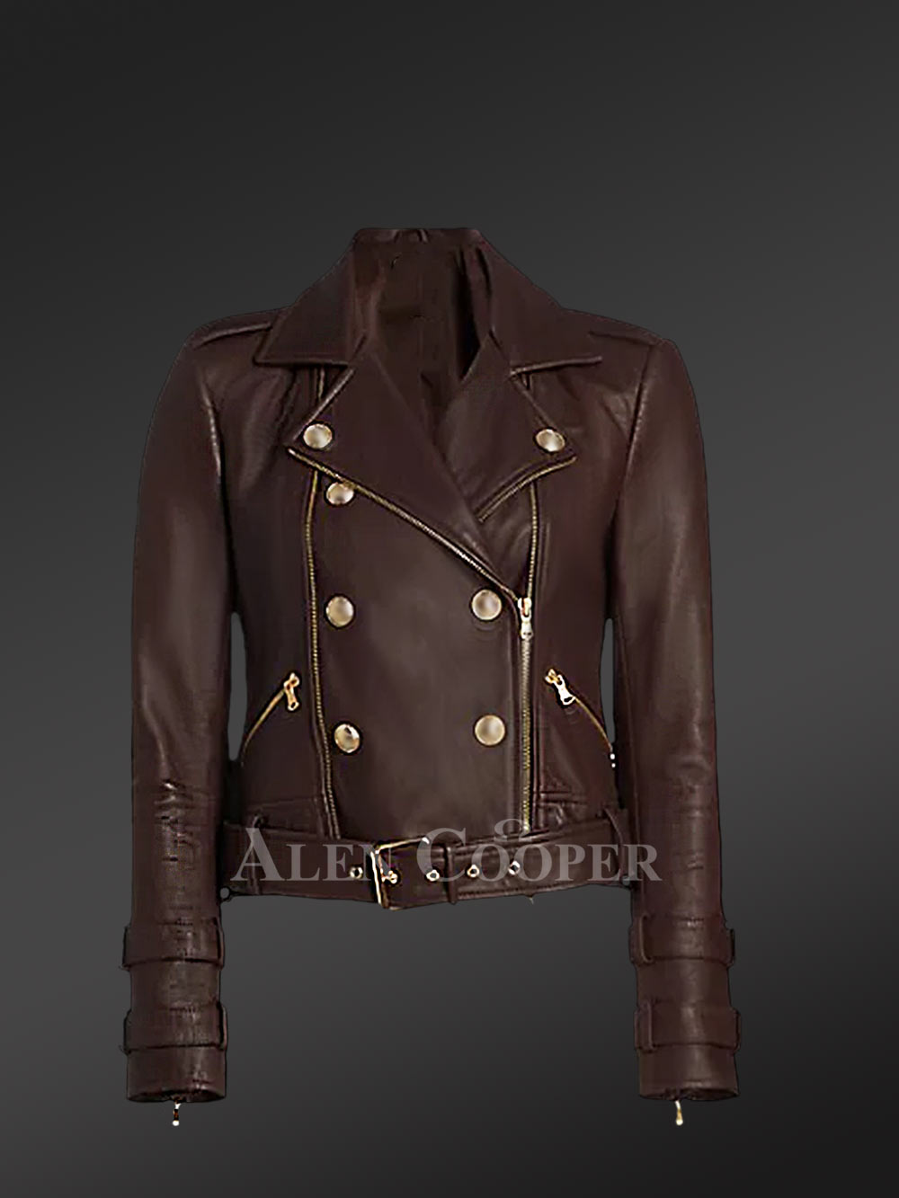 Belted Double Breast Biker Jacket with Zippers and Buttons - Image 6