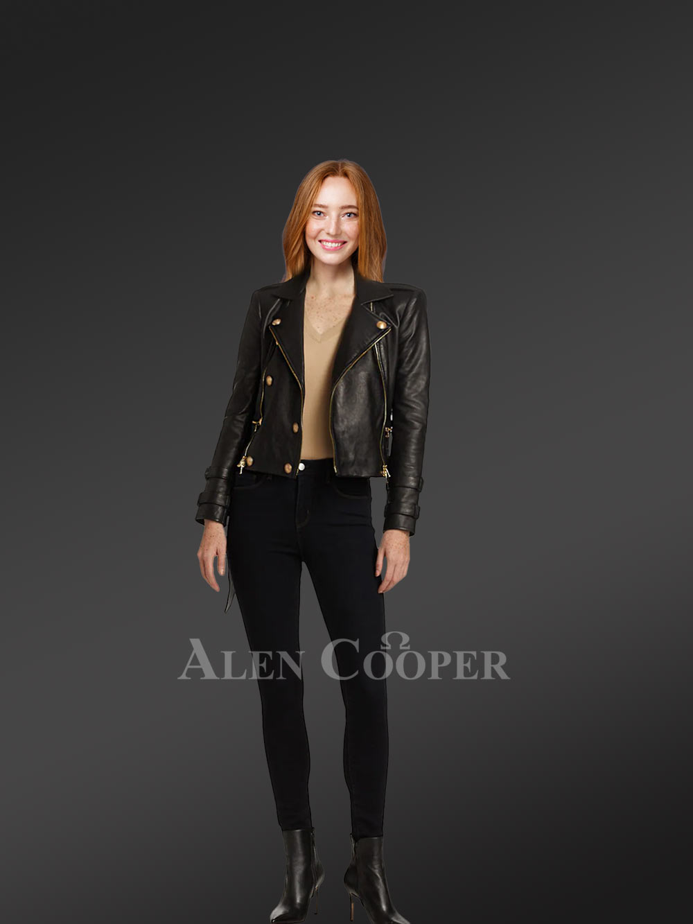 Womens Cropped Moto Leather Jacket Snugly Glowing Your Wintry Eventide - Image 4