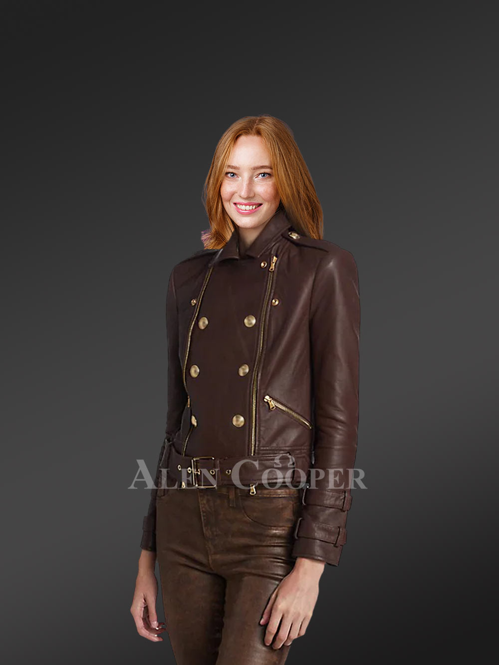 Belted Double Breast Biker Jacket with Zippers and Buttons - Image 3