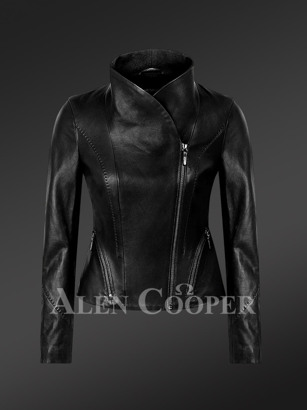 Women’s Zippered Biker Crop Jacket in Black - Image 6