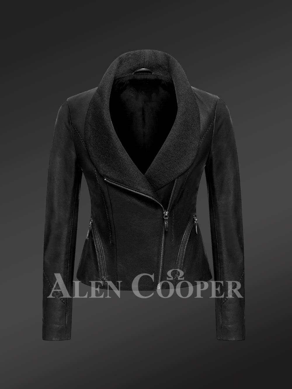 Women’s Zippered Biker Crop Jacket in Black - Image 5