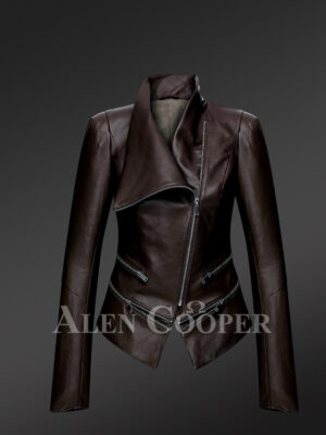 Biker Style Adjustable Length Slim Fit Jacket with one sided collar