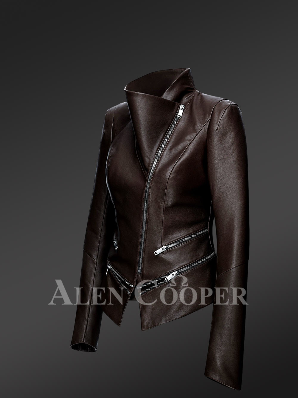 Biker Style Adjustable Length Slim Fit Jacket with one sided collar - Image 2