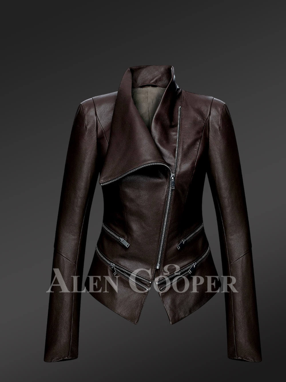 Biker Style Adjustable Length Slim Fit Jacket with one sided collar