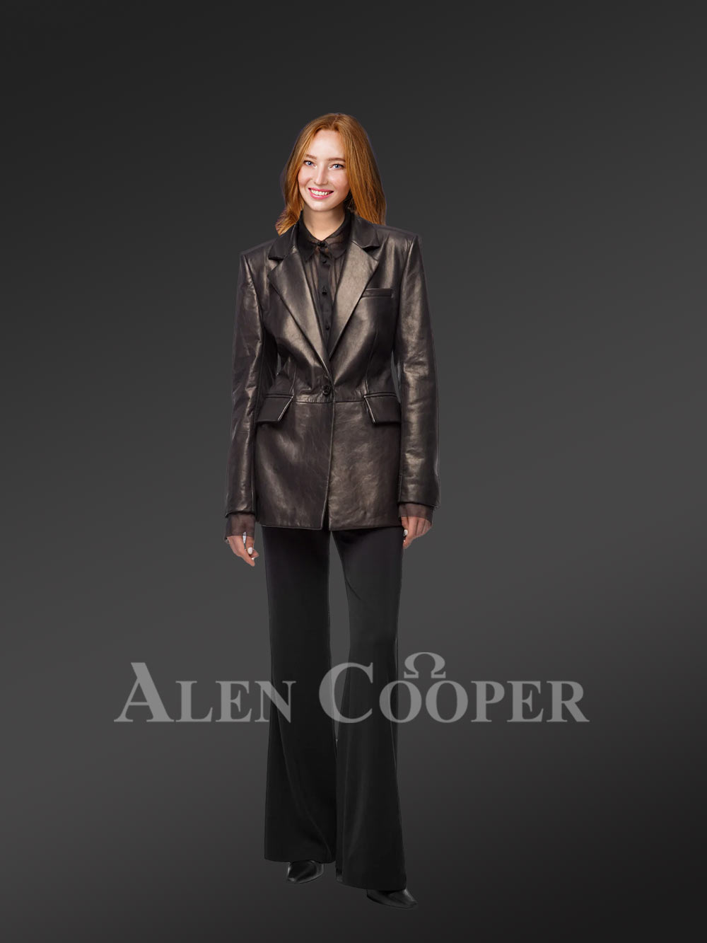 Tee Length Womens Authentic Leather Coat with Martingale - Image 2