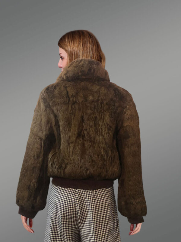 Real Rabbit Fur Bomber For Stylish Womens Back view