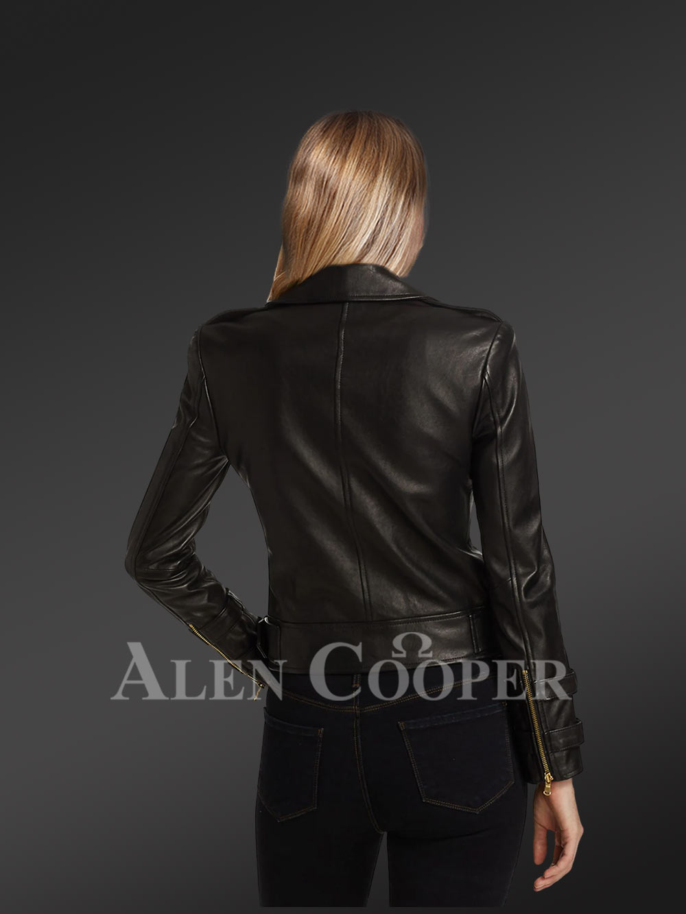 Double Breast Leather Jacket with Belted Waist and Cuffs - Image 4