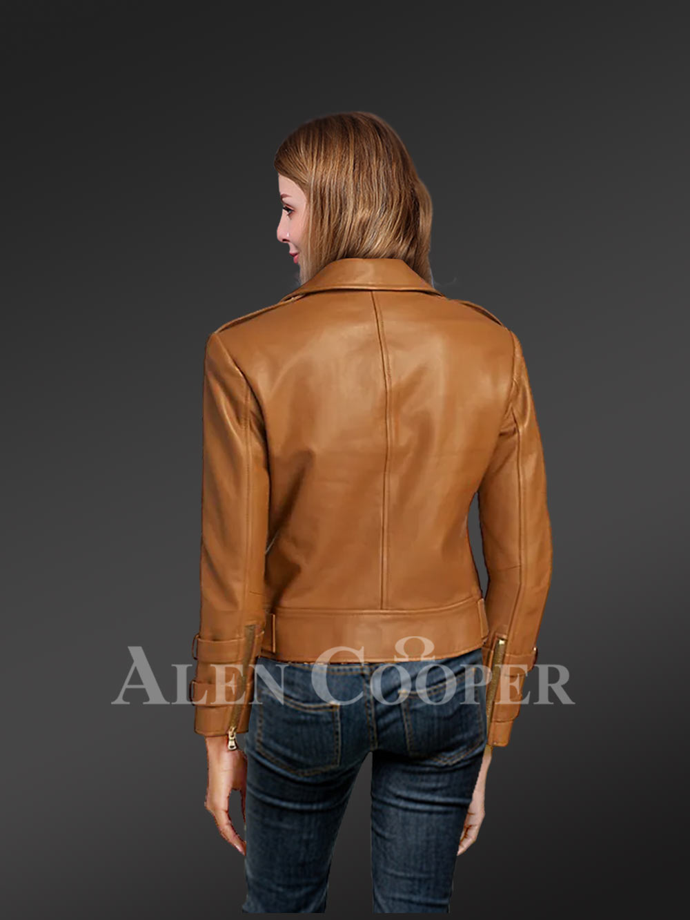 Belted Leather Biker Jacket with Double-Breast Front - Image 4