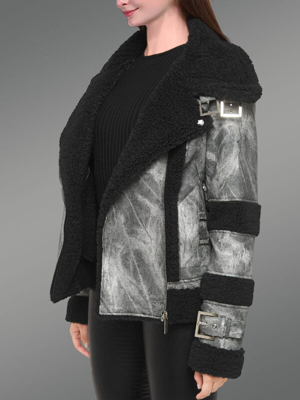 Real Shearling Biker Jacket - Image 6