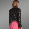 Metallic Crop Leather Jacket back view