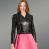 Metallic Crop Leather Jacket