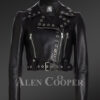 Metallic Crop Leather Jacket in black front view