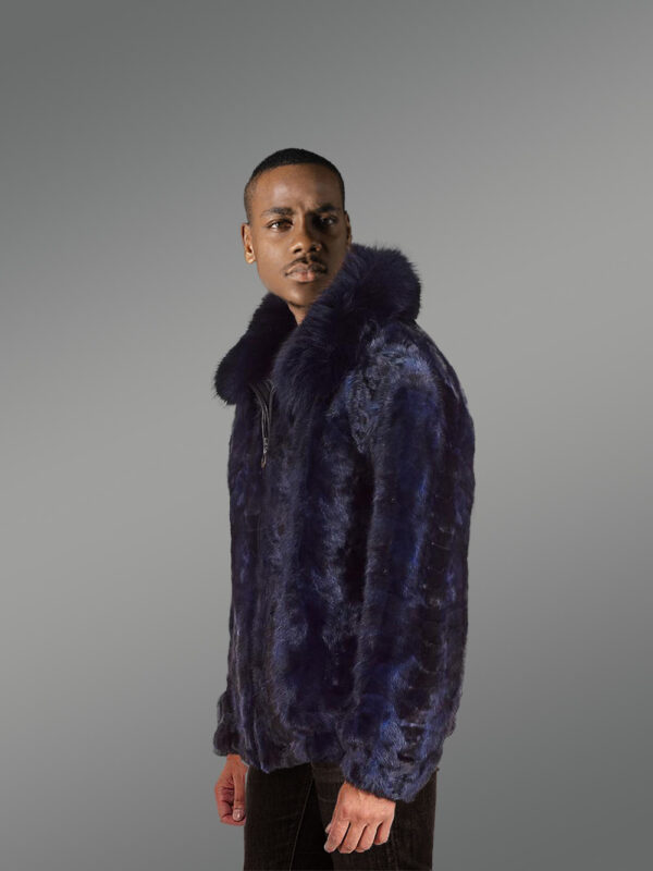 Men Mink Fur Bomber Coat with fox fur Collar - Image 4