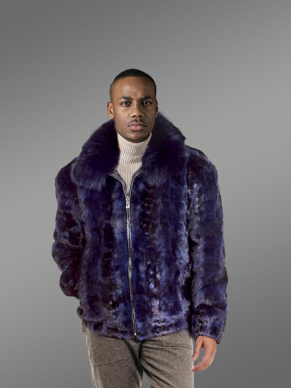 Men Mink Fur Bomber Coat with fox fur Collar